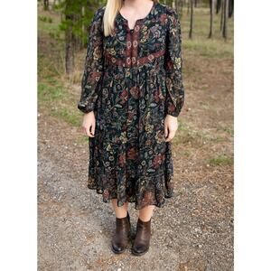 Frye NEW dress size S black floral maxi fully lined western cowgirl holidays
